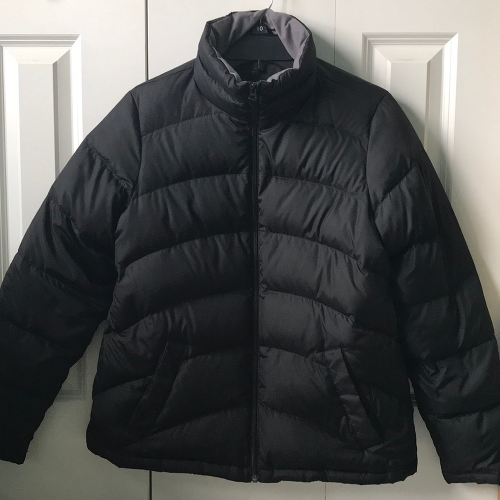 Lands’ End black down jacket, gently used.